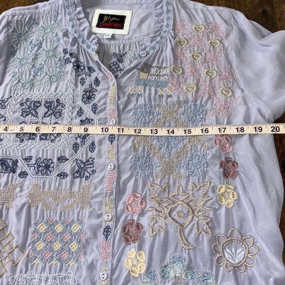 Biya Johnny Was embroidered blouse top silk boho Sz M Periwinkle - Picture 12 of 13